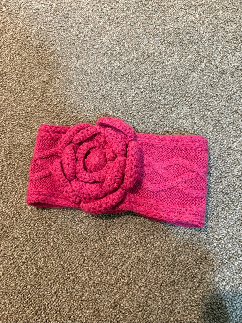 Mud Pie Hot Pink Cable Knit Headband with Flower Accent